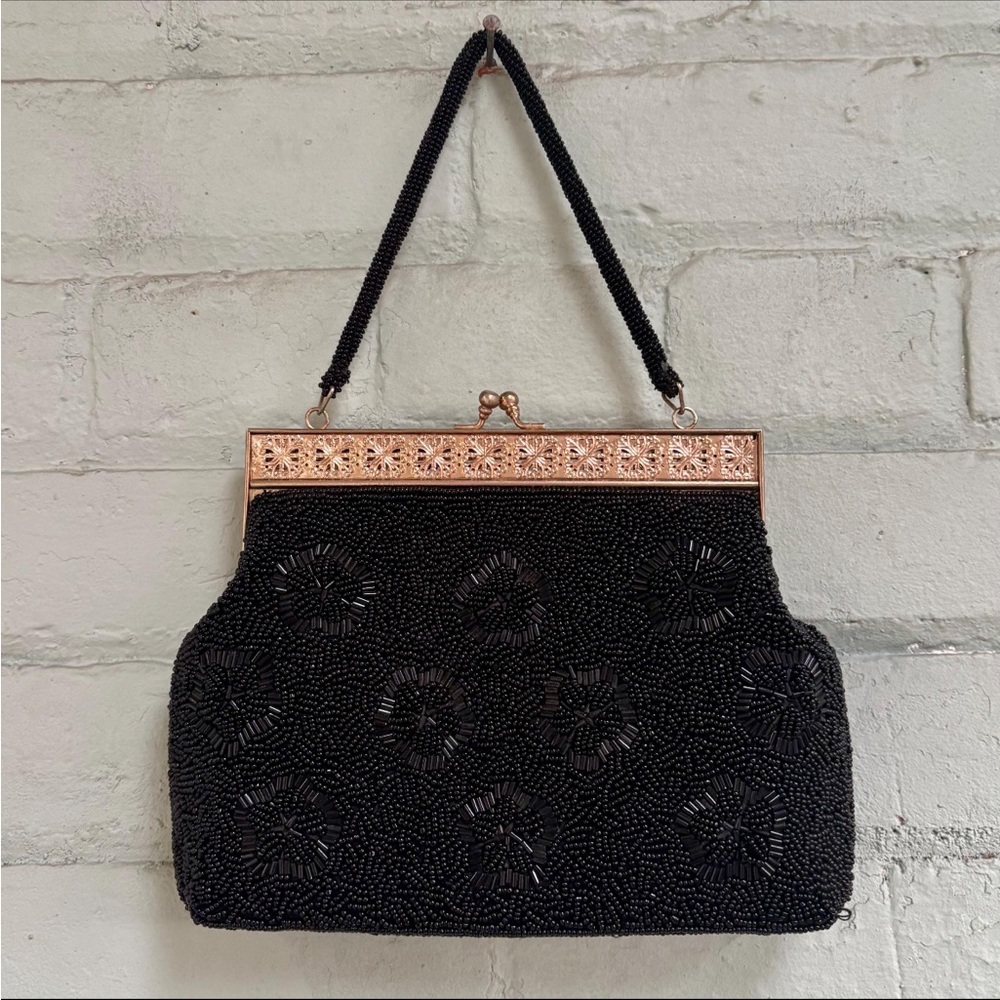 Vintage 1960s Black Beaded Evening Bag